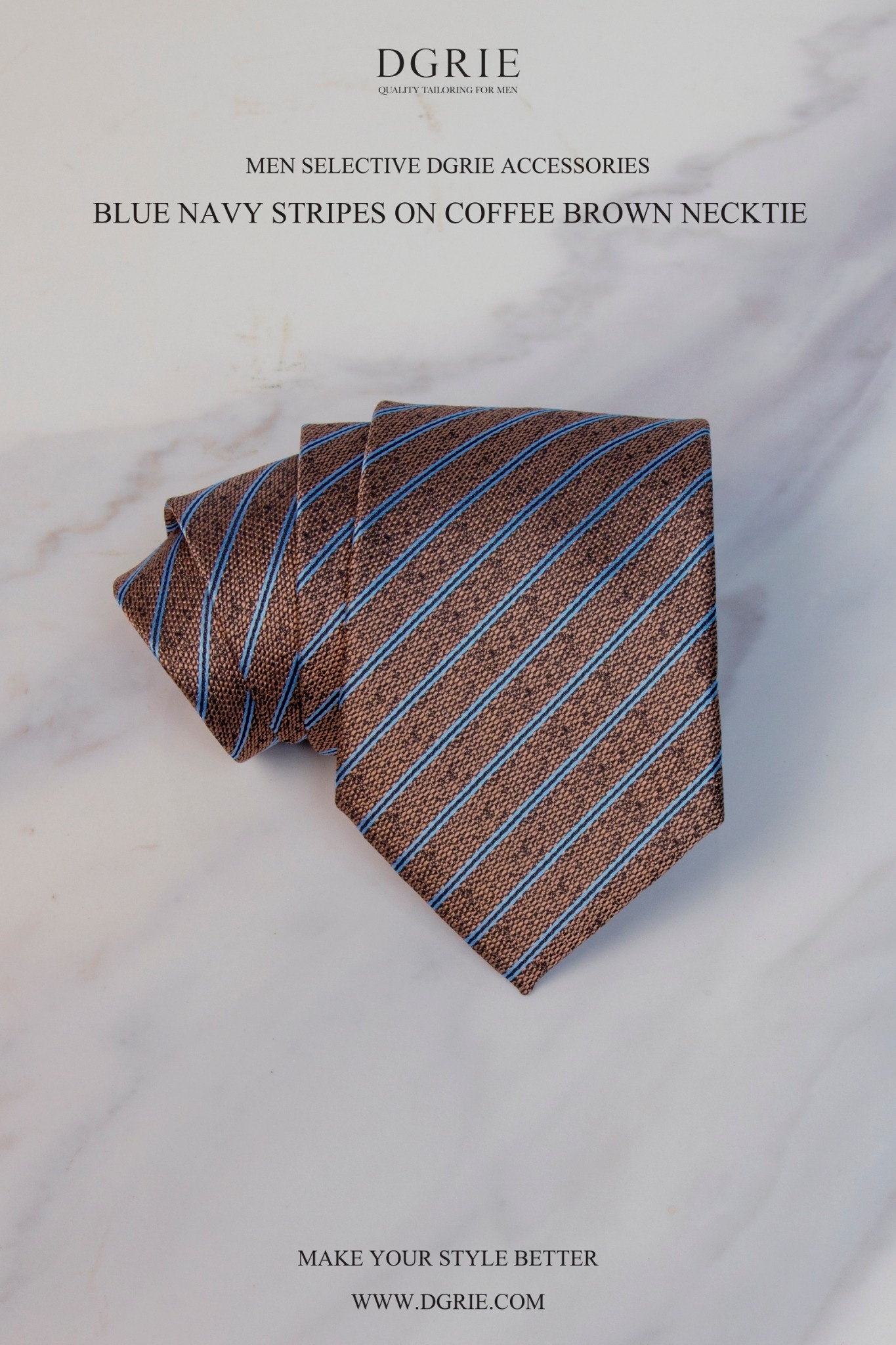 brown navy diagonal stripe tie 3 necktie dgrie 1