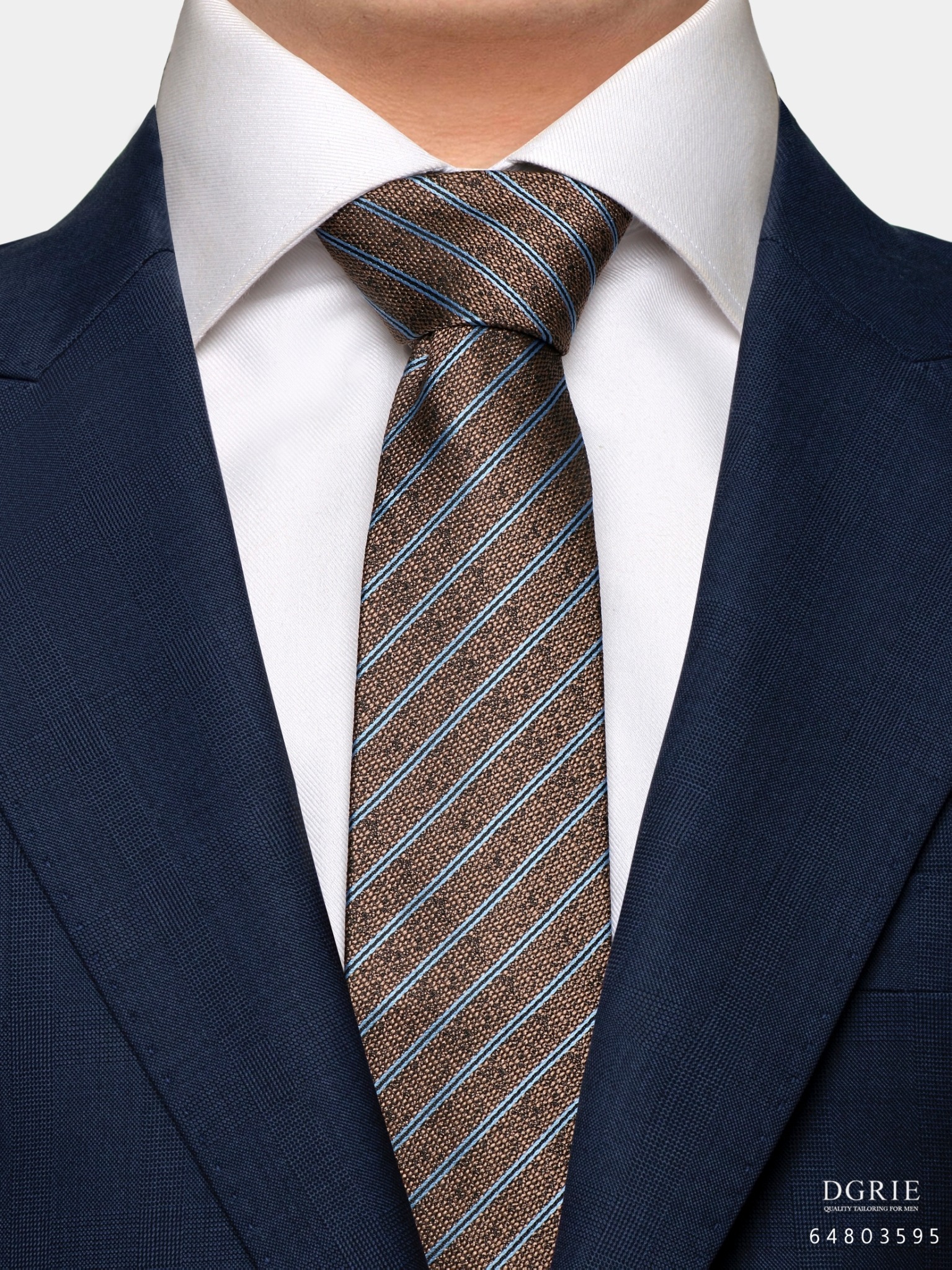 brown navy diagonal stripe tie 3 necktie dgrie 2