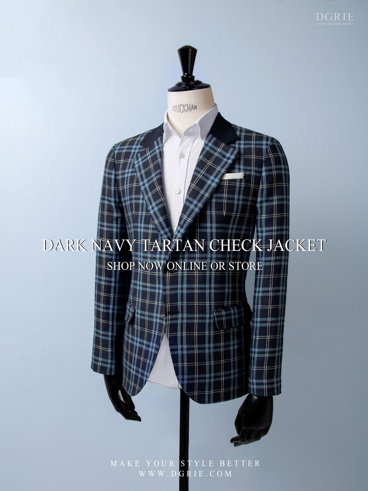 เสื้อสูทลำลอง สีน้ำเงินตาราง Dark Navy Tartan Check Linen Jacket