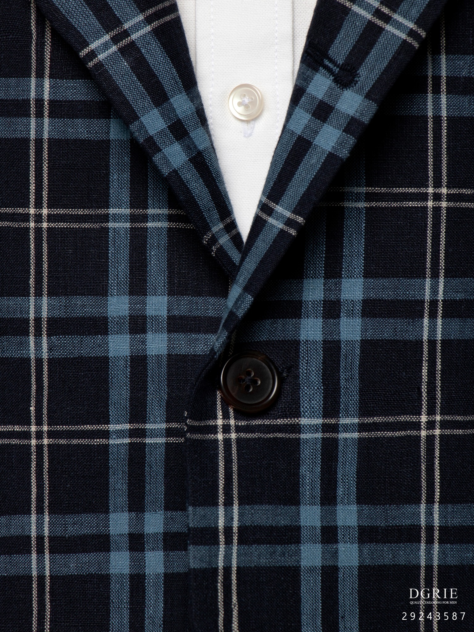 เสื้อสูทลำลอง สีน้ำเงินตาราง Dark Navy Tartan Check Linen Jacket