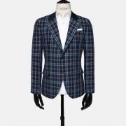 เสื้อสูทลำลอง สีน้ำเงินตาราง Dark Navy Tartan Check Linen Jacket