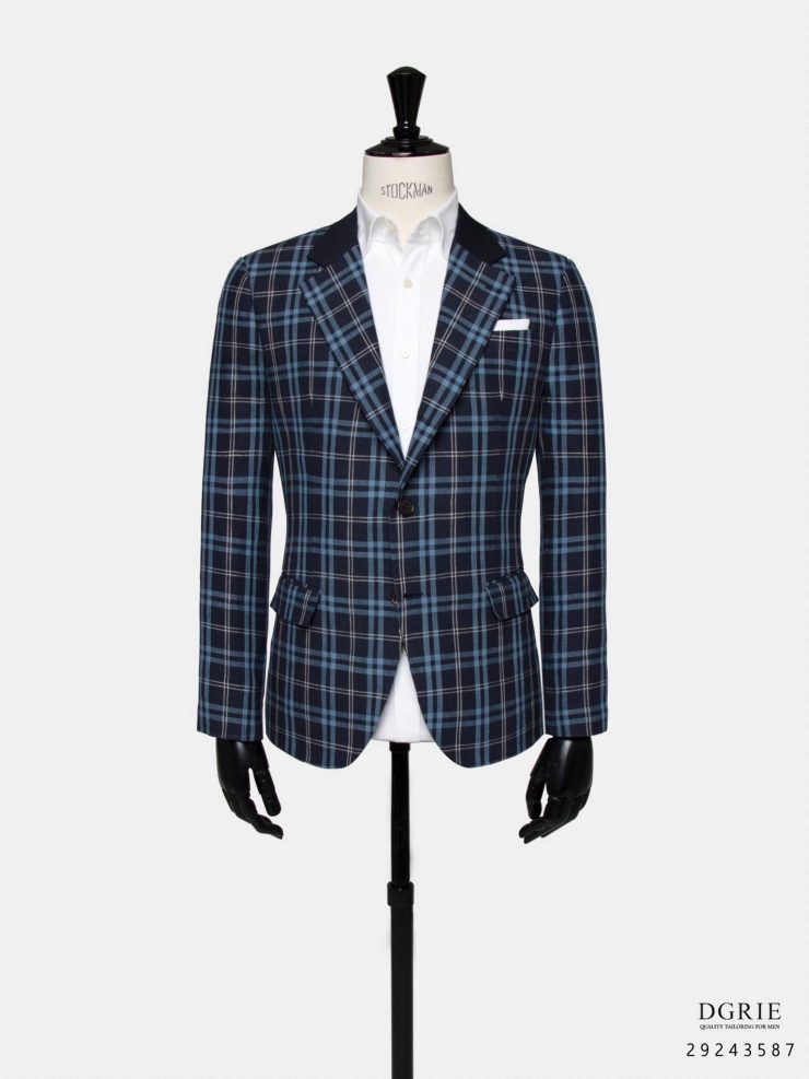 เสื้อสูทลำลอง สีน้ำเงินตาราง Dark Navy Tartan Check Linen Jacket