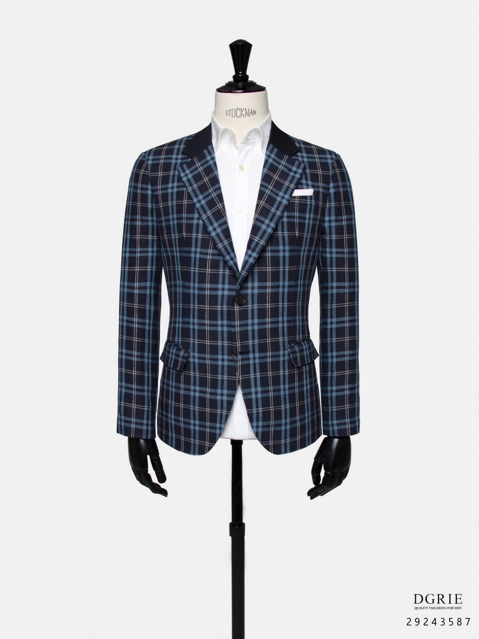 เสื้อสูทลำลอง สีน้ำเงินตาราง Dark Navy Tartan Check Linen Jacket
