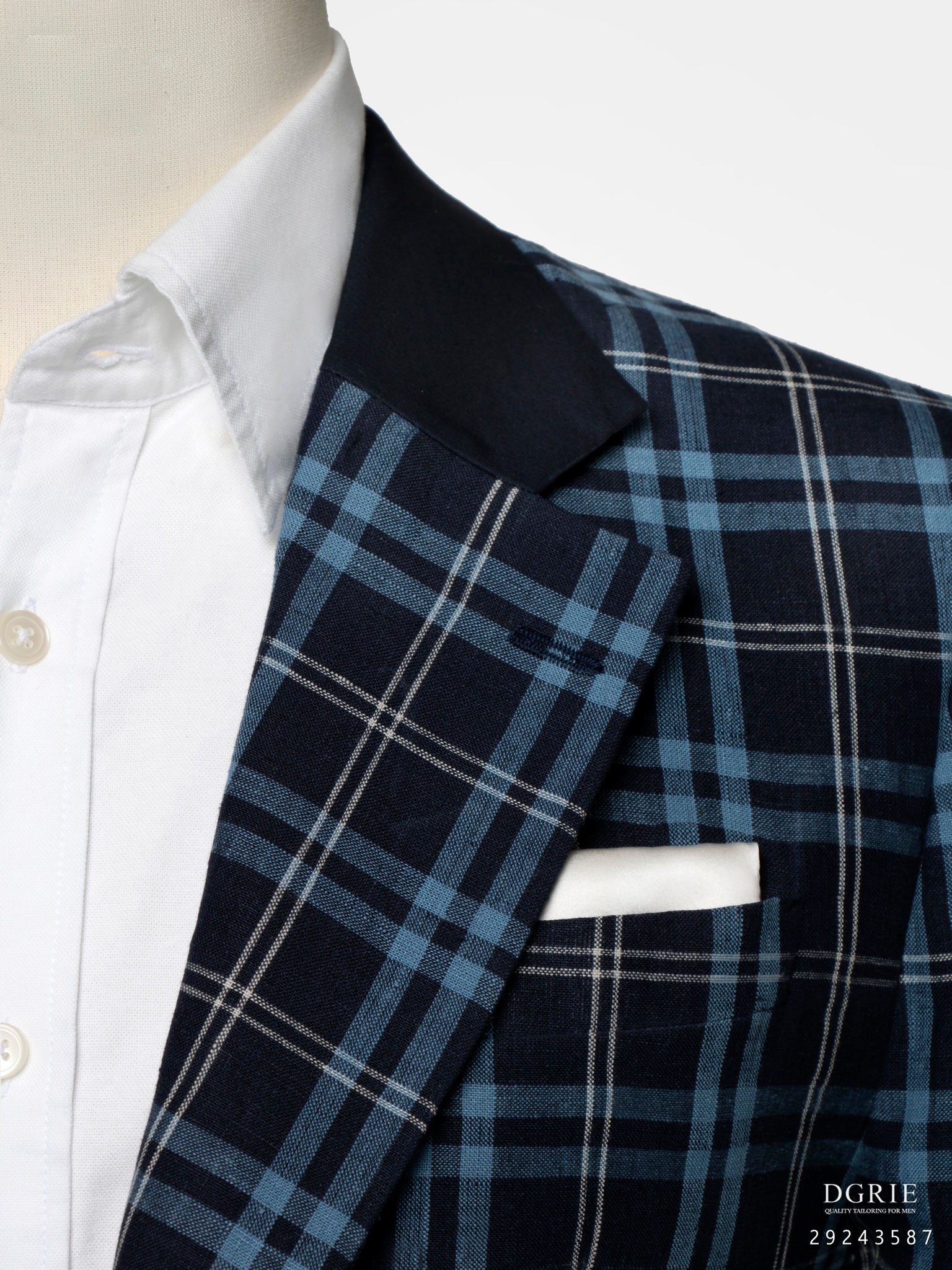 เสื้อสูทลำลอง สีน้ำเงินตาราง Dark Navy Tartan Check Linen Jacket
