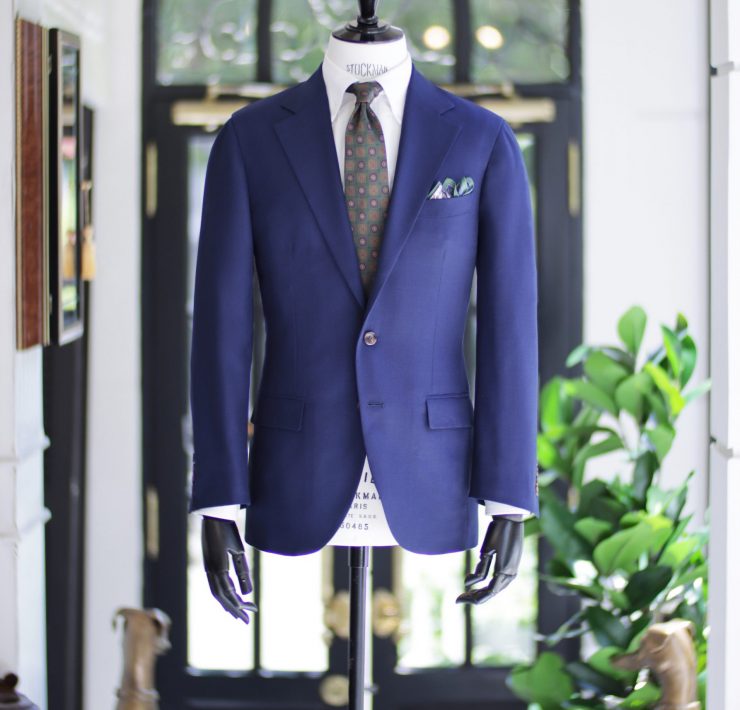 ร้านตัดสูท ตัดสูทสีน้ำเงิน DGRIE ITALY NAVY HOPSACK HALF LINING