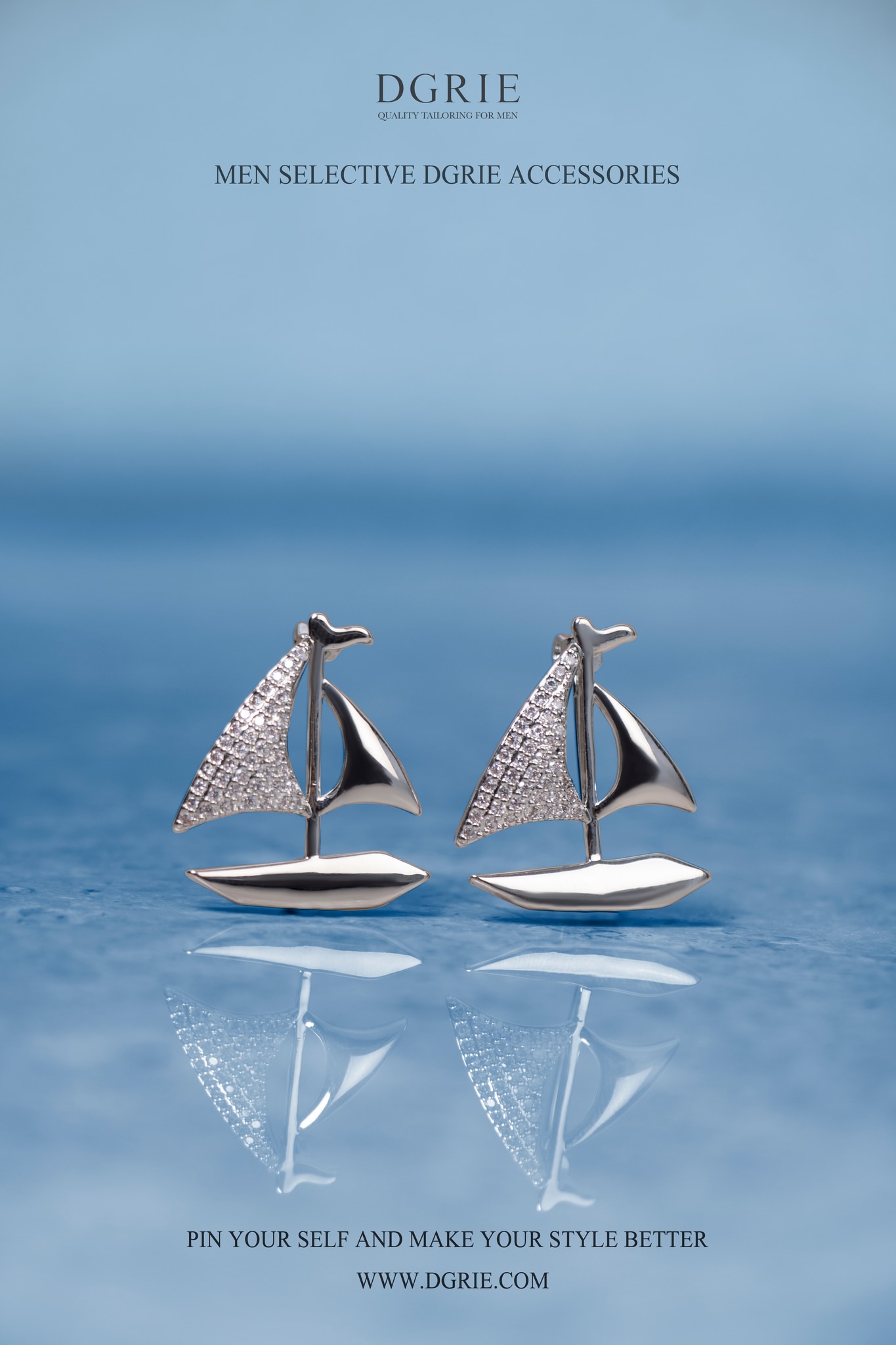 เข็มกลัดเรือใบเพชร DGRIE - Silver Sailboat Sparkle Brooch