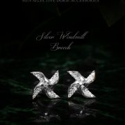 เข็มกลัดติดปกสูท กังหันลมสีทองสี่แฉก Silver Wind Turbine Sparkle Brooch