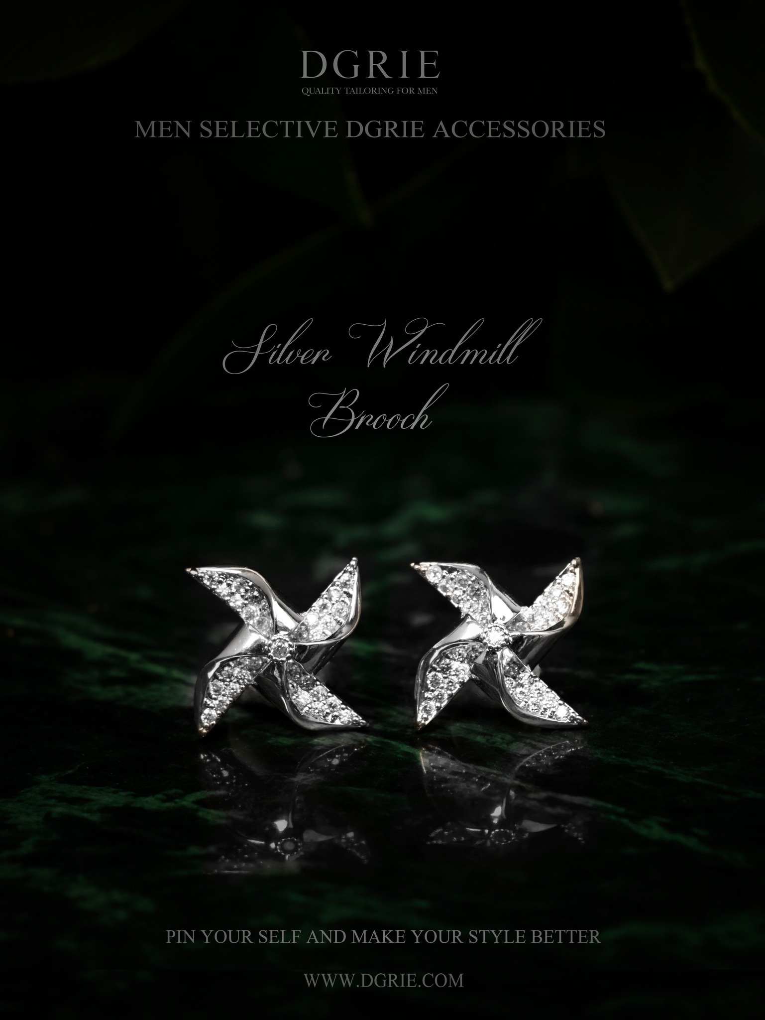 เข็มกลัดติดปกสูท กังหันลมสีทองสี่แฉก Silver Wind Turbine Sparkle Brooch