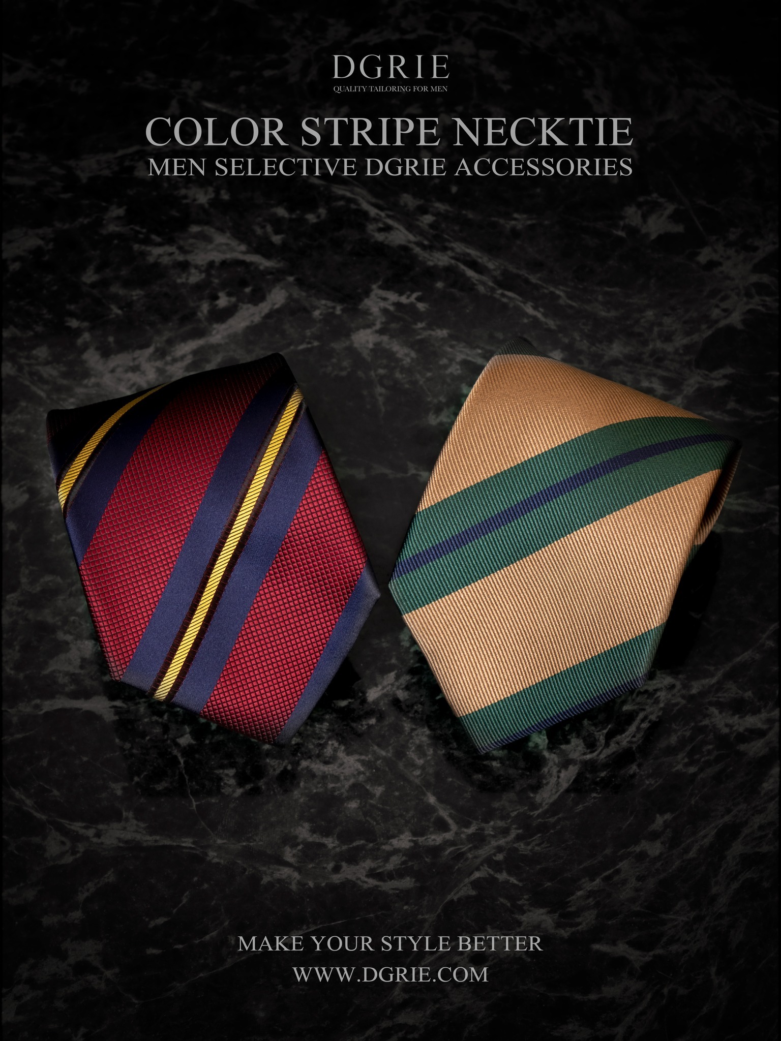 เนคไท ลายทแยง Red Stripe three tone Navy & Yellow 3 Inch Necktie