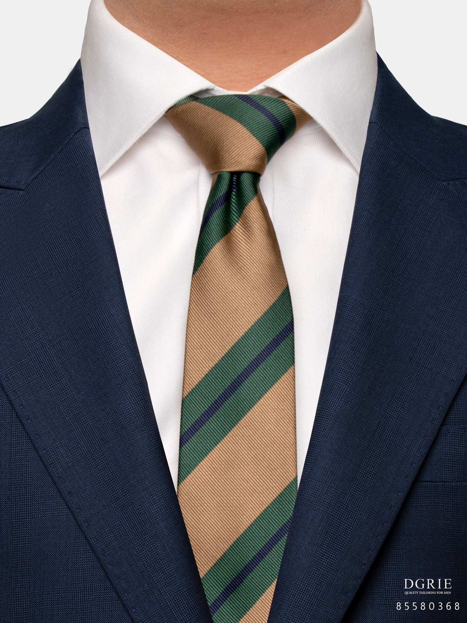 เนคไท ลายทแยง Red Stripe three tone Navy & Yellow 3 Inch Necktie