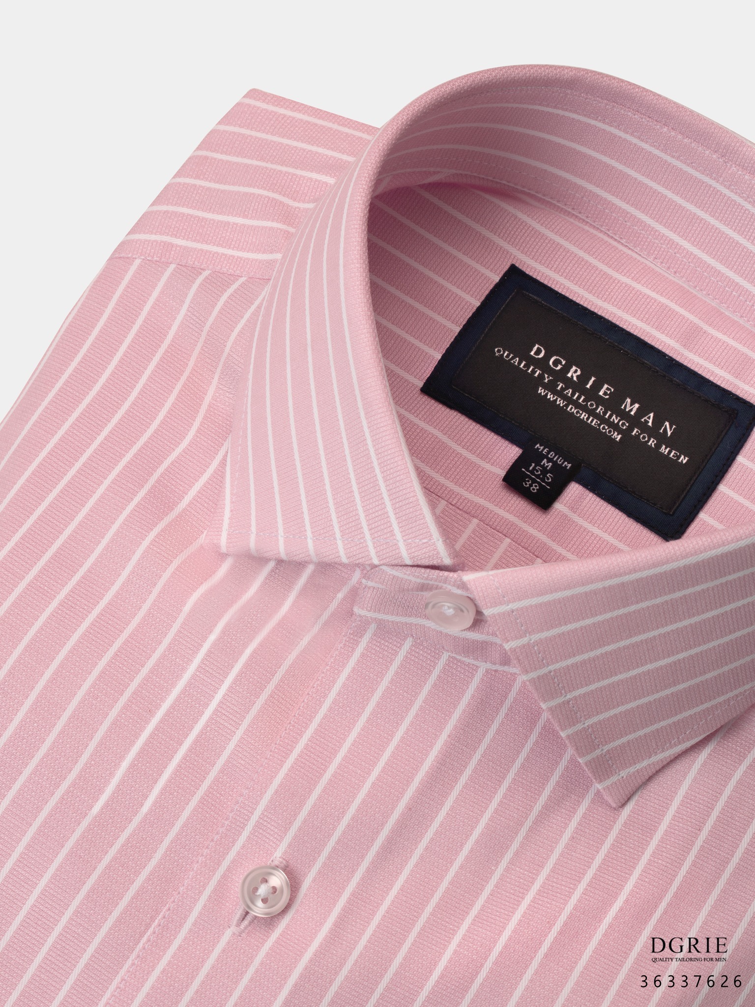 เสื้อเชิ้ตสีชมพูลายทาง Pink Stripe Cotton Shirt