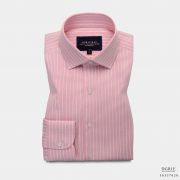 เสื้อเชิ้ตสีชมพูลายทาง Pink Stripe Cotton Shirt