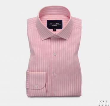 เสื้อเชิ้ตสีชมพูลายทาง Pink Stripe Cotton Shirt