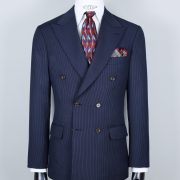 ร้านตัดสูท ตัดสูทลายทาง Mini Pinstripe Navy Blue Double Breasted Suit