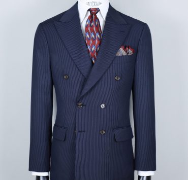ร้านตัดสูท ตัดสูทลายทาง Mini Pinstripe Navy Blue Double Breasted Suit