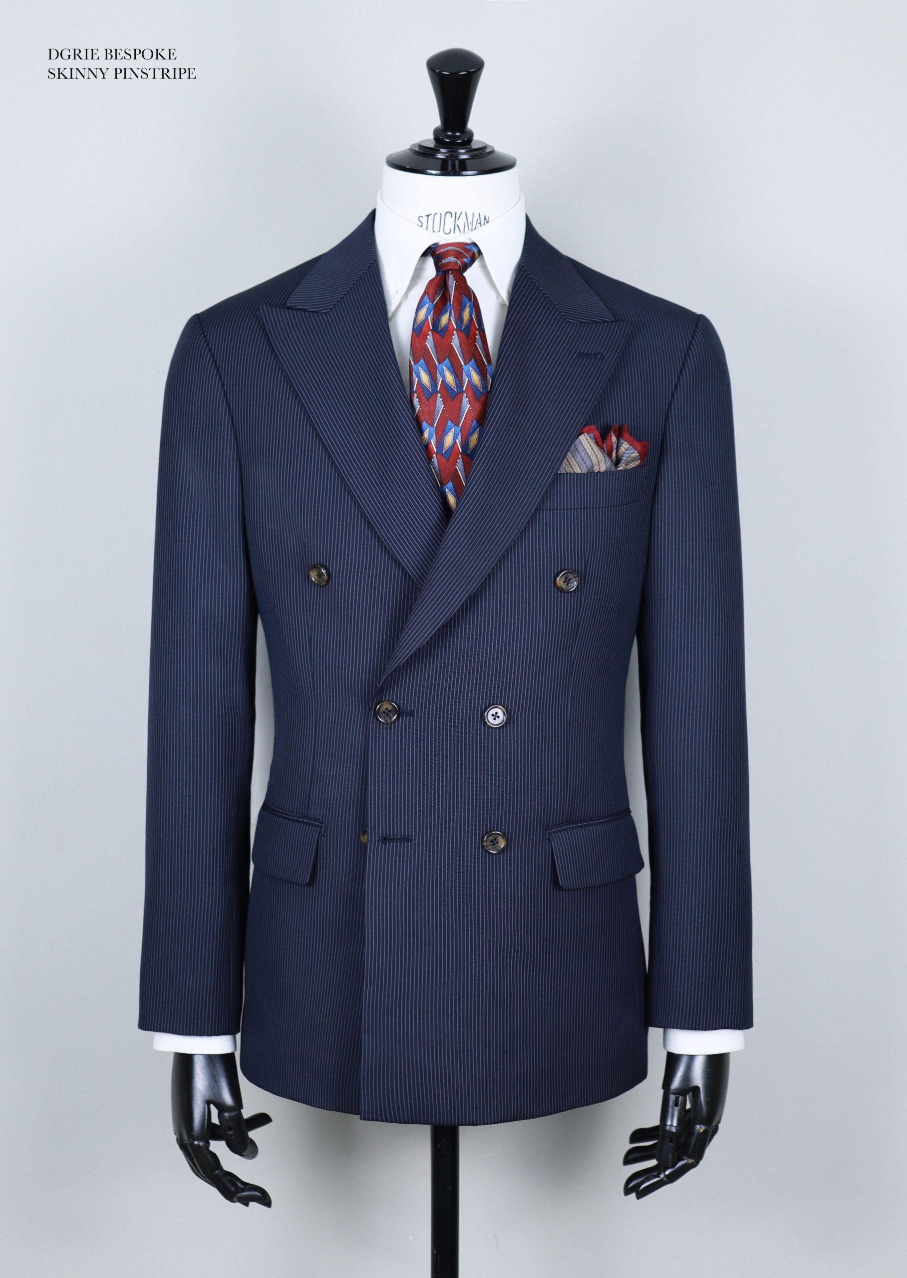 ร้านตัดสูท ตัดสูทลายทาง Mini Pinstripe Navy Blue Double Breasted Suit