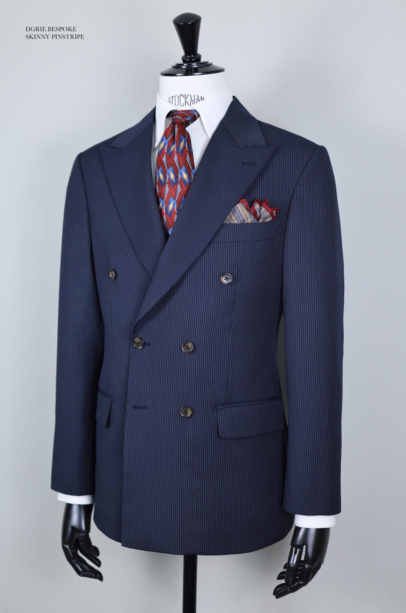 ร้านตัดสูท ตัดสูทลายทาง Mini Pinstripe Navy Blue Double Breasted Suit