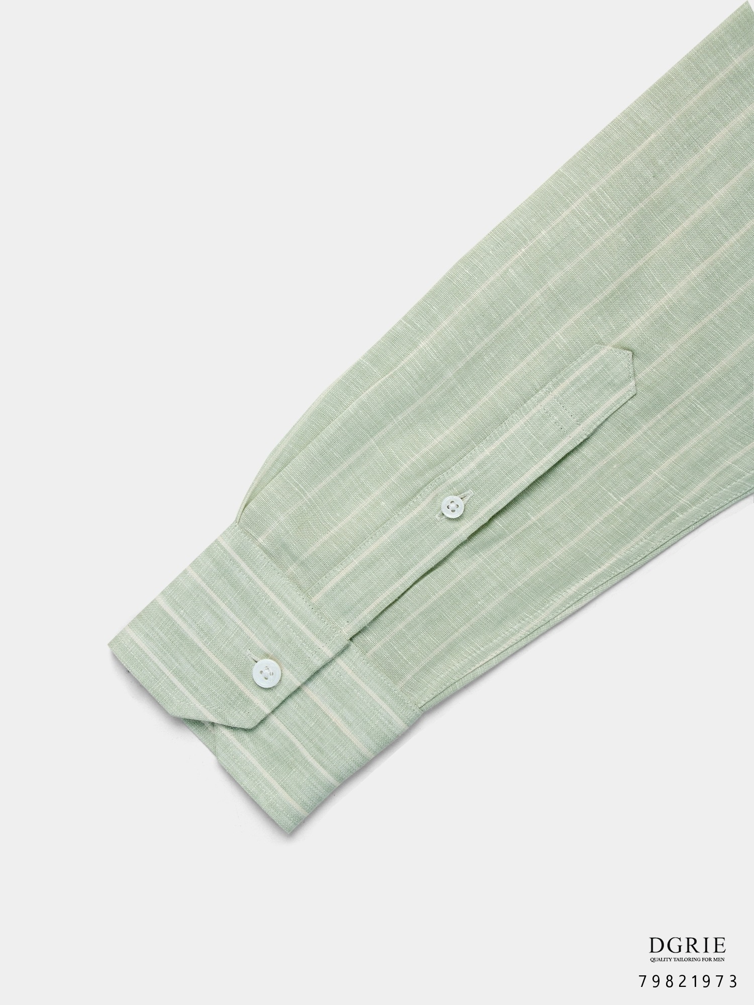 เสื้อเชิ้ตลินินแขนยาว สีเขียว DGRIE Pistachio Green Linen Stripe Shirt