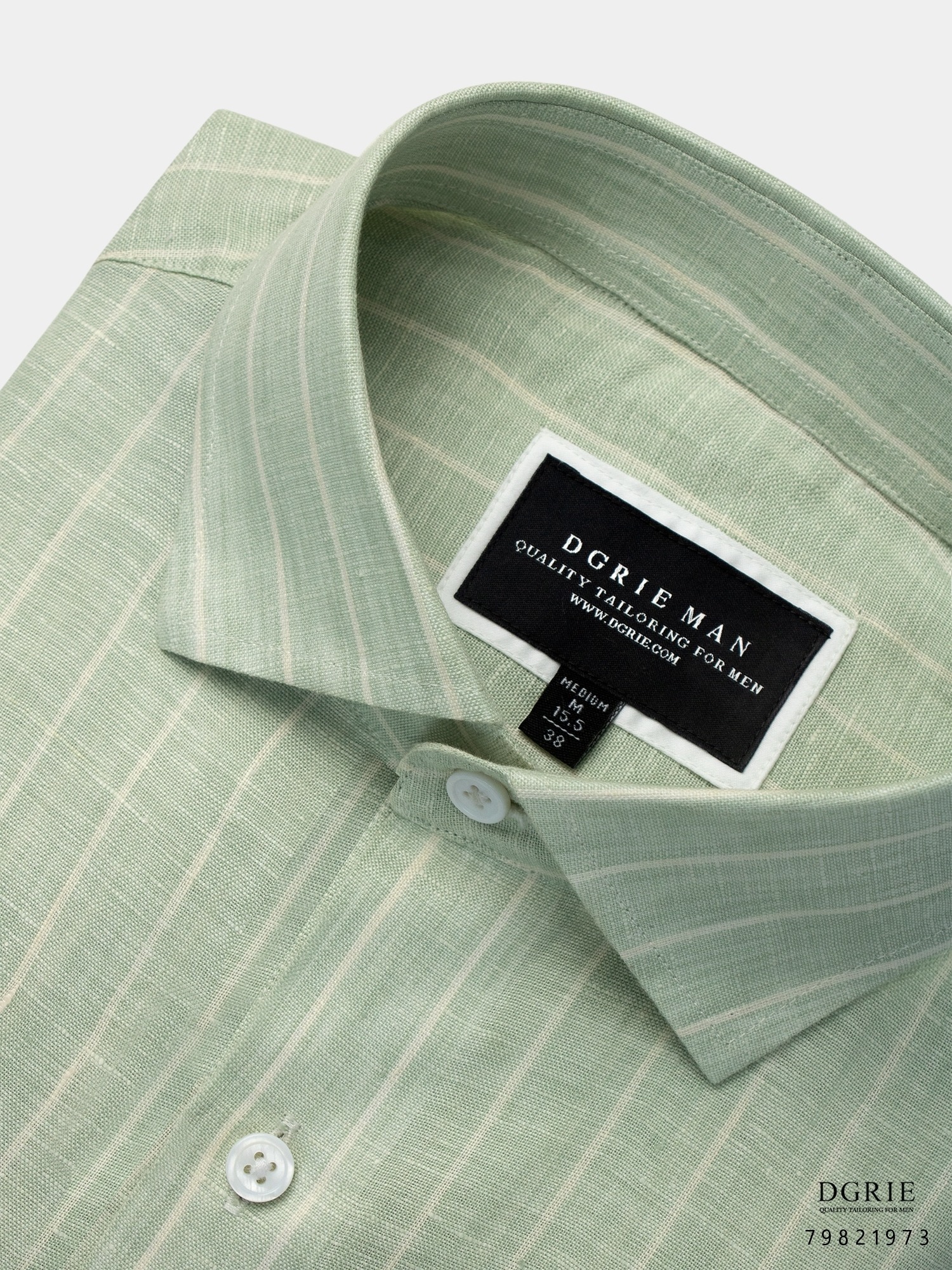 เสื้อเชิ้ตลินินแขนยาว สีเขียว DGRIE Pistachio Green Linen Stripe Shirt