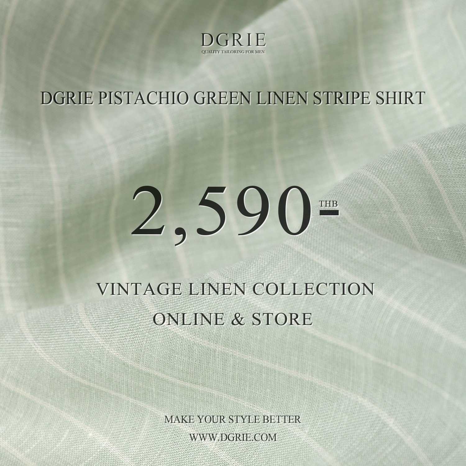 เสื้อเชิ้ตลินินแขนยาว สีเขียว DGRIE Pistachio Green Linen Stripe Shirt