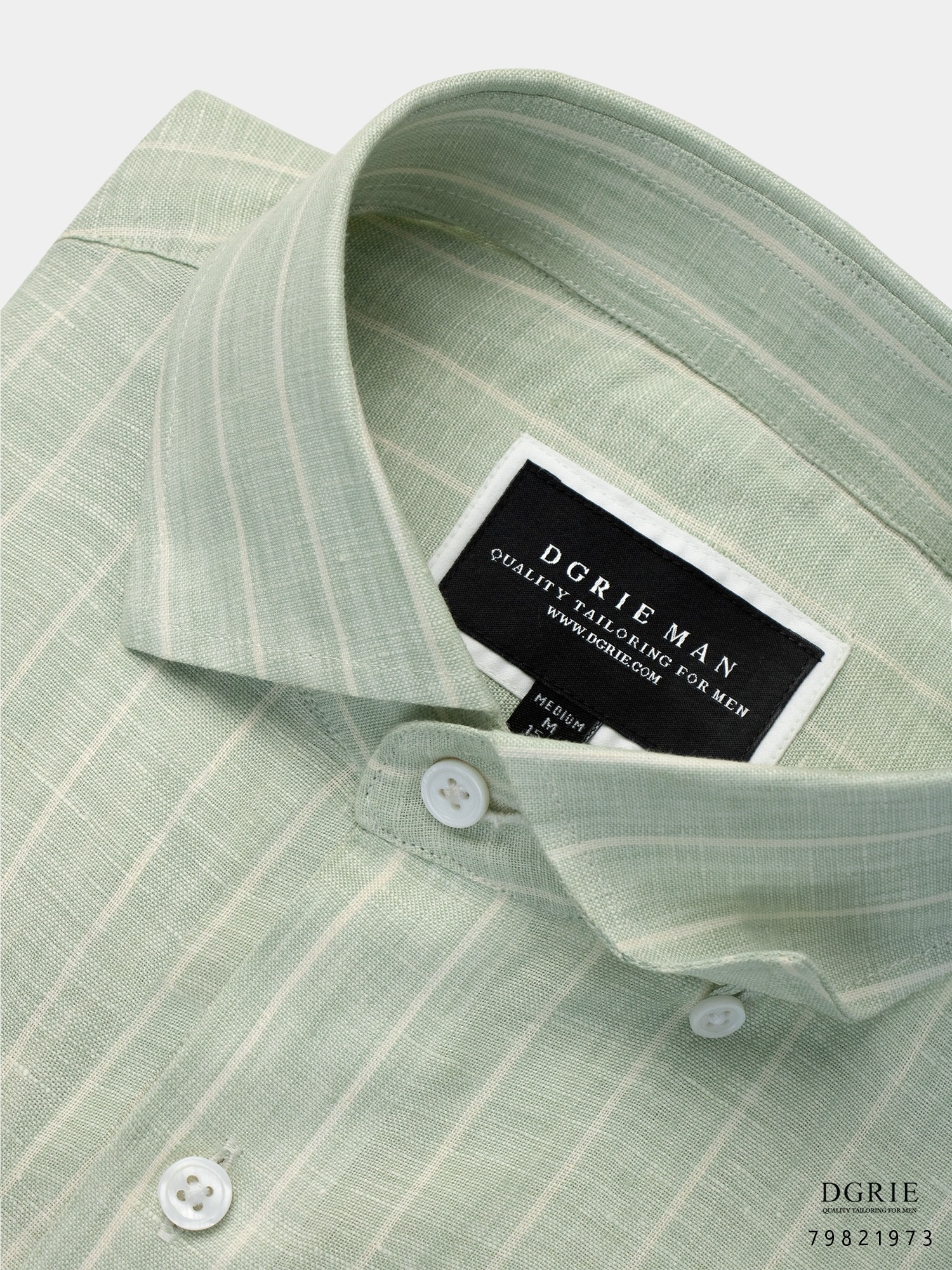 เสื้อเชิ้ตลินินแขนยาว สีเขียว DGRIE Pistachio Green Linen Stripe Shirt