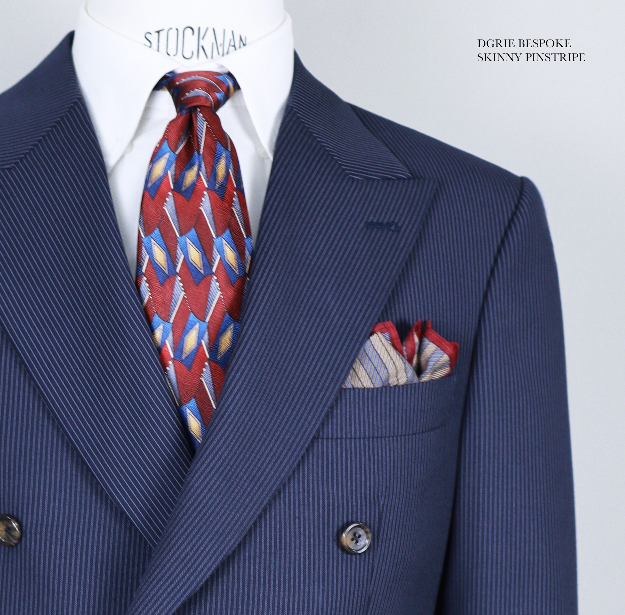 ร้านตัดสูท ตัดสูทลายทาง Mini Pinstripe Navy Blue Double Breasted Suit