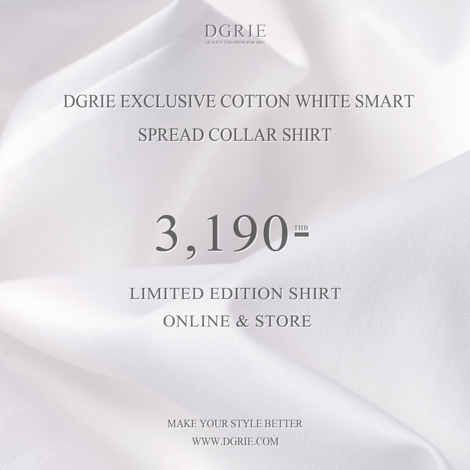 เสื้อเชิ้ตสีขาว ผ้าคอตตอล รุ่นพรีเมี่ยม Exclusive Cotton White Spread Collar Shirt