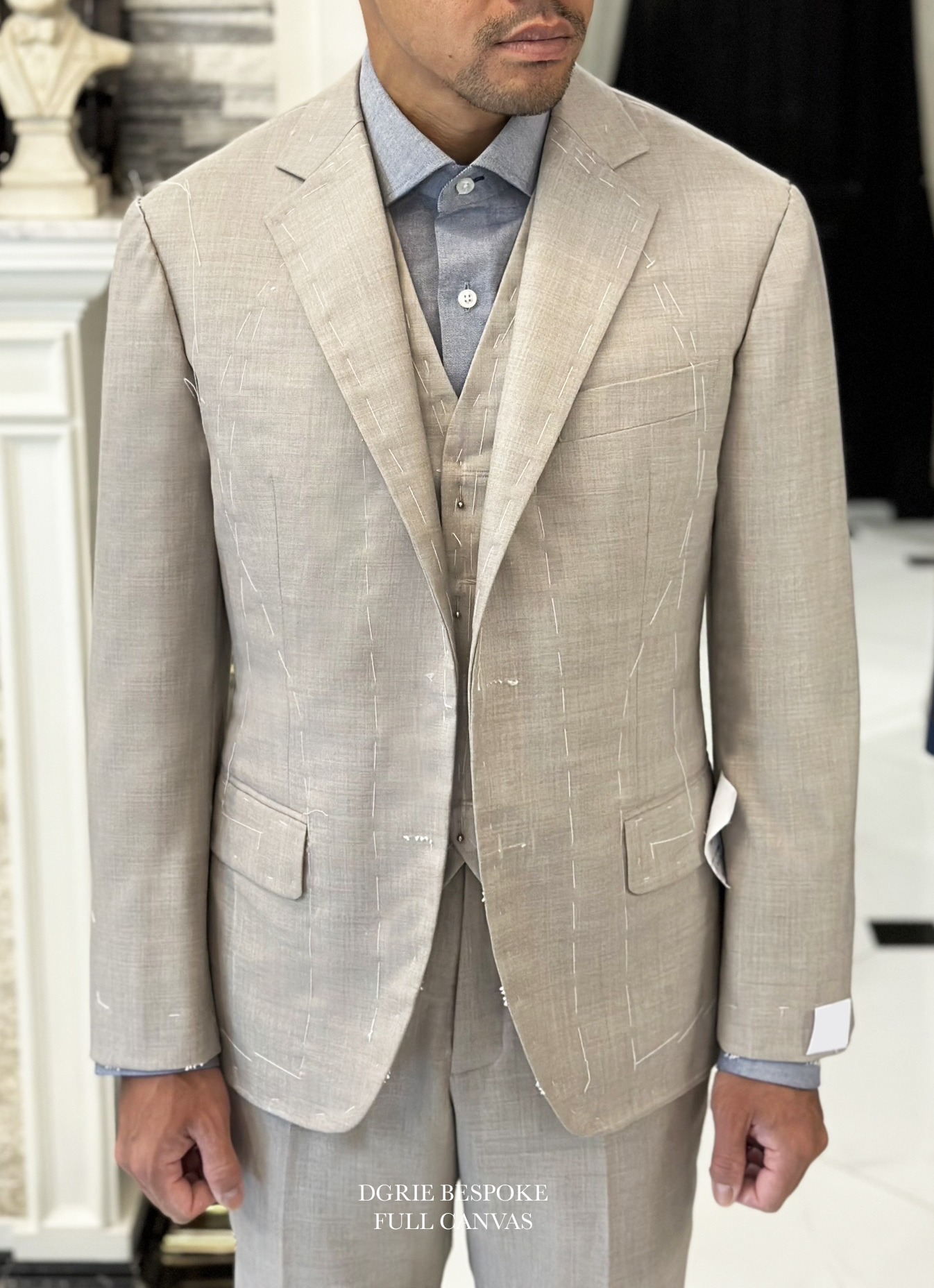 Fitting ตัดสูทหางม้า สีเบจ Full Canvas Suits