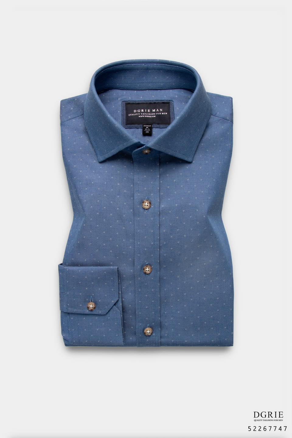 เสื้อเชิ้ตสีฟ้า คอตตอน ลายจุด Indigo Blue Micro Polkadot Shirt