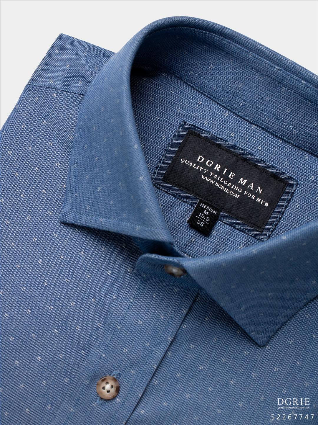 เสื้อเชิ้ตสีฟ้า คอตตอน ลายจุด Indigo Blue Micro Polkadot Shirt