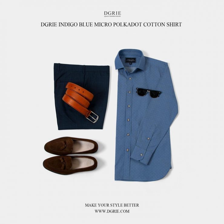 เสื้อเชิ้ตยีนส์ Indigo Blue Micro Polkadot Shirts