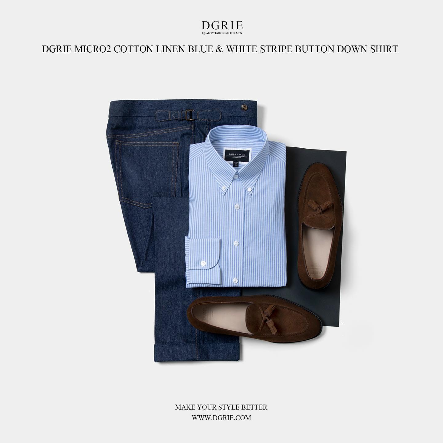 เสื้อเชิ้ตลายทาง Light Blue and White Button - Down Collar Shirt