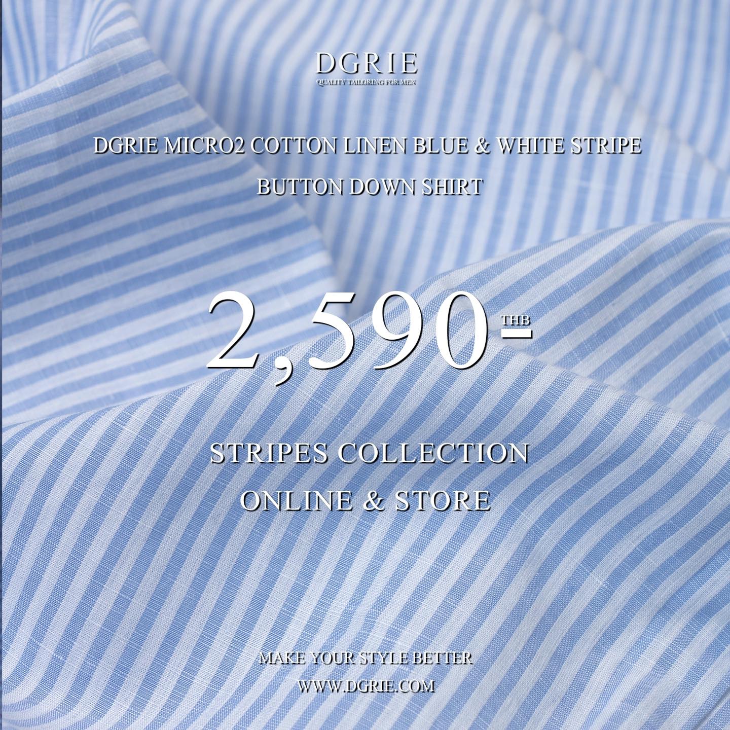 เสื้อเชิ้ตลายทาง Light Blue and White Button - Down Collar Shirt