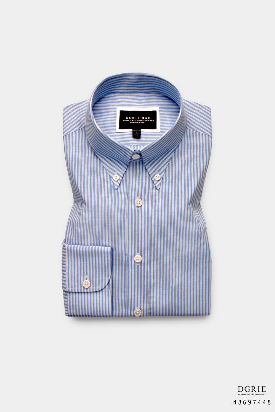 เสื้อเชิ้ตลายทาง Light Blue and White Button - Down Collar Shirt