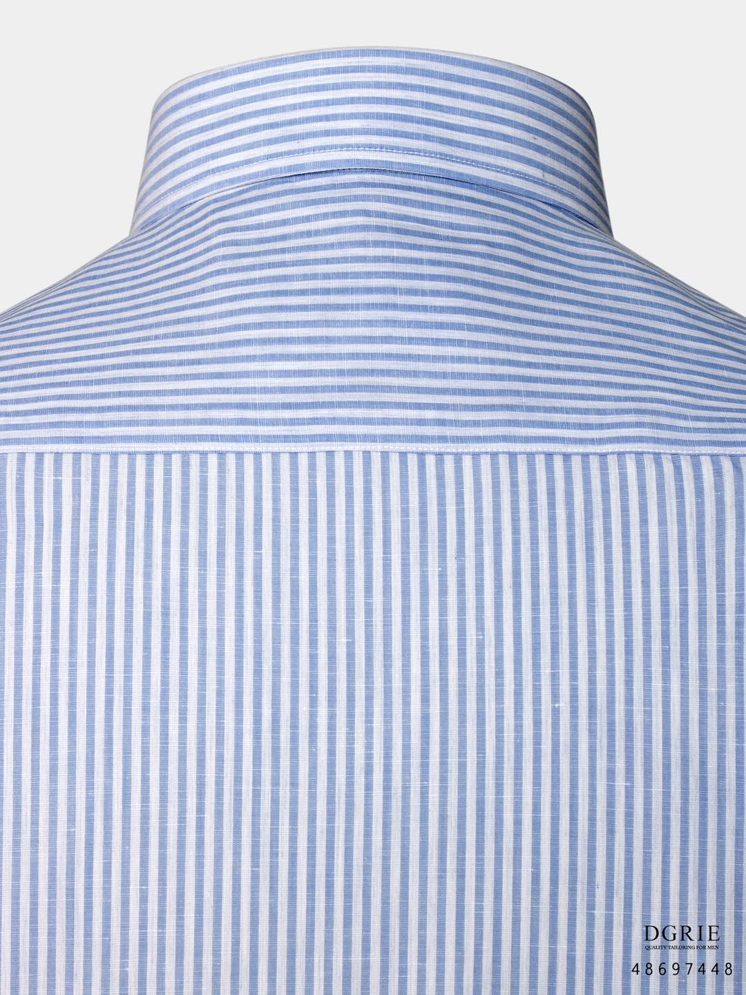 เสื้อเชิ้ตลายทาง Light Blue and White Button - Down Collar Shirt