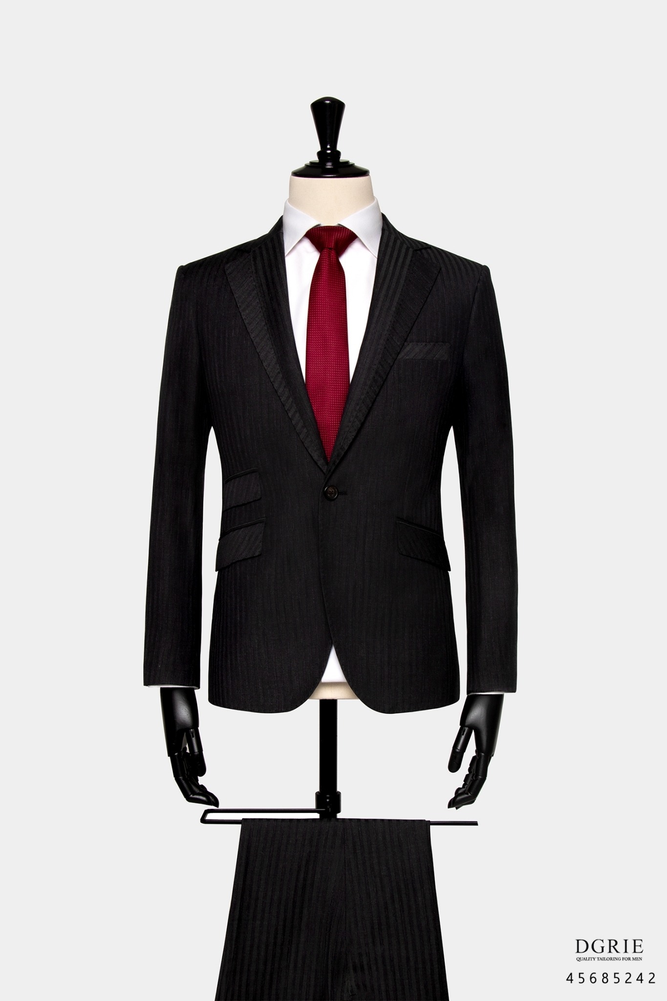 เสื้อสูทสีดำ ดีไซน์พิเศษ Tripe Two Tone Black & Gray - 3 Pocket Jacket