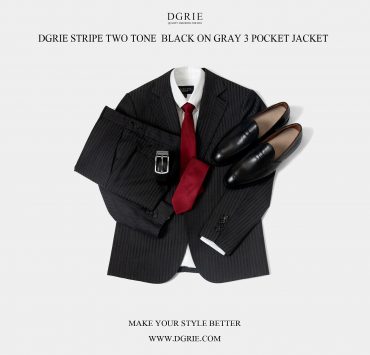 เสื้อสูทสีดำ ดีไซน์พิเศษ Tripe Two Tone Black & Gray - 3 Pocket Jacket