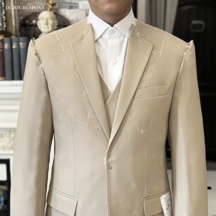ร้านตัดสูท ตัดสูทแต่งงาน DGRIE Beige Fresco Wool 3 Piece Suit