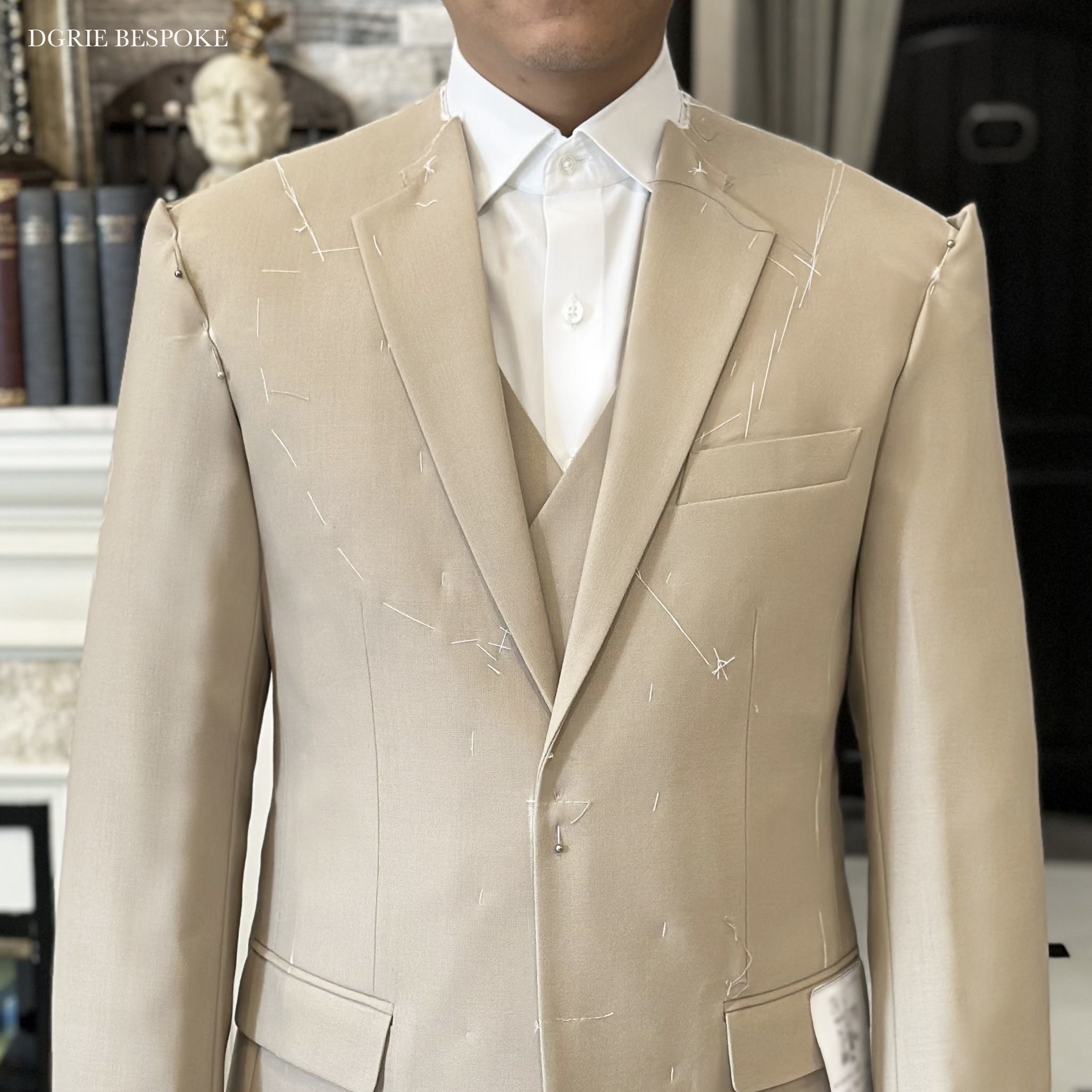 ร้านตัดสูท ตัดสูทแต่งงาน DGRIE Beige Fresco Wool 3 Piece Suit