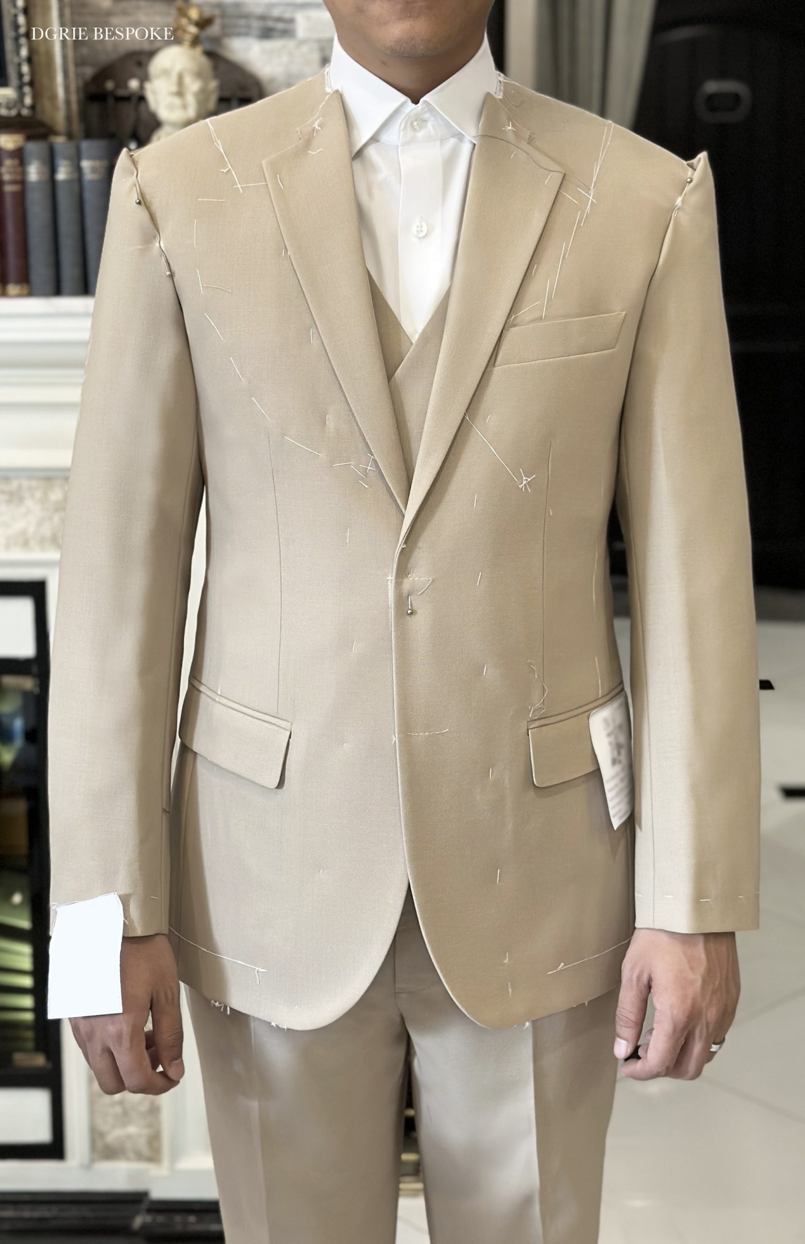 ร้านตัดสูท ตัดสูทแต่งงาน DGRIE Beige Fresco Wool 3 Piece Suit