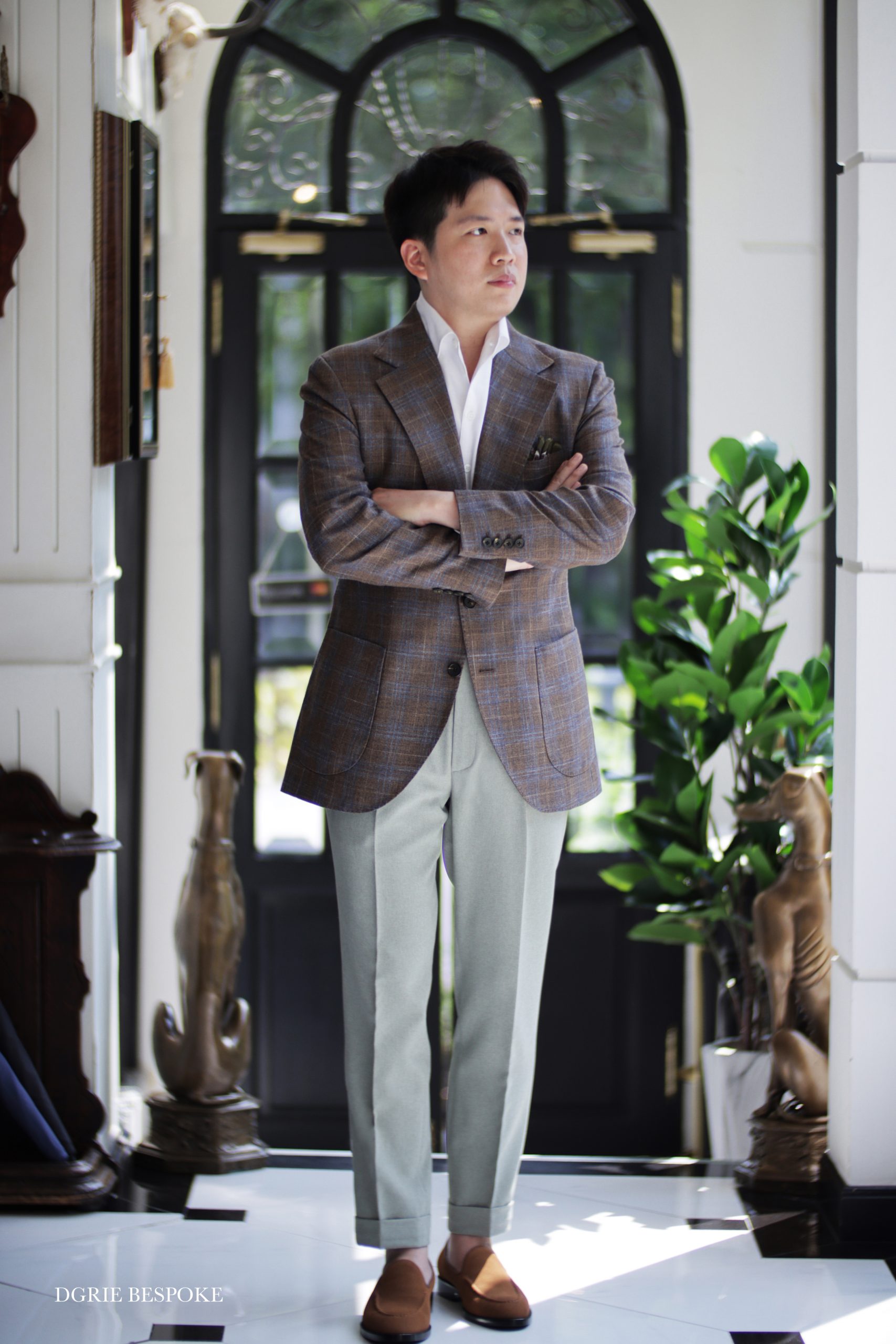 DGRIE ตัดสูทลำลอง ตัดสูท Brown Check Jacket and Pastel Green