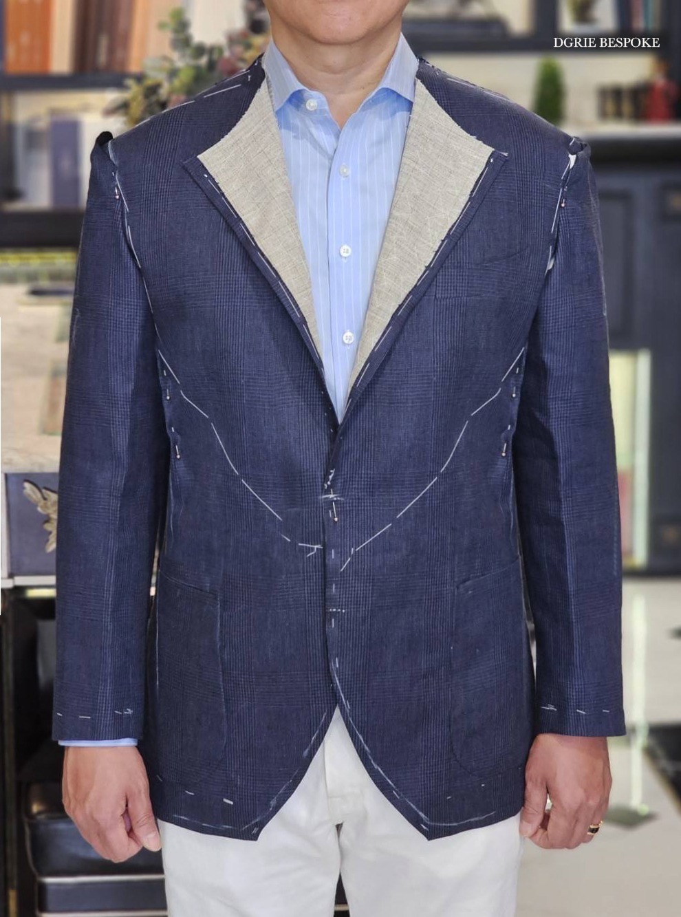 ตัดสูทลินิน DGRIE Navy Check Irish Linen Baird Mcnutt