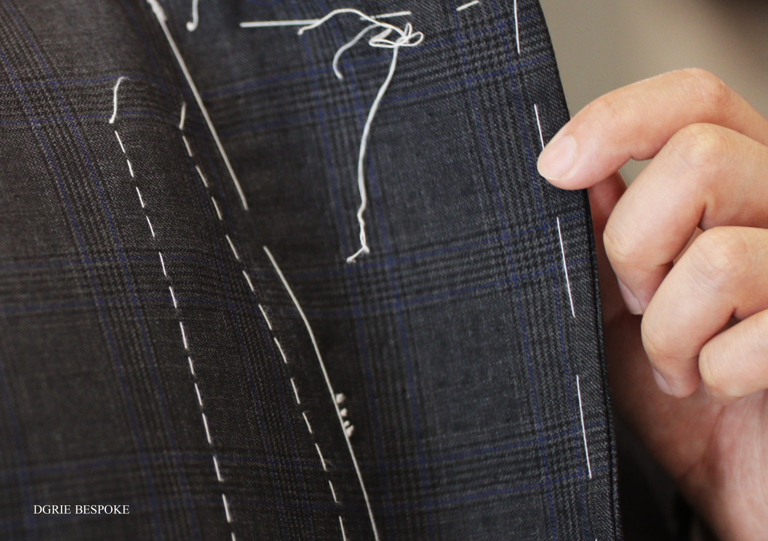 ร้านตัดสูท สูทตารางสีเทา Fitting Grey Check Full Canvas Suit