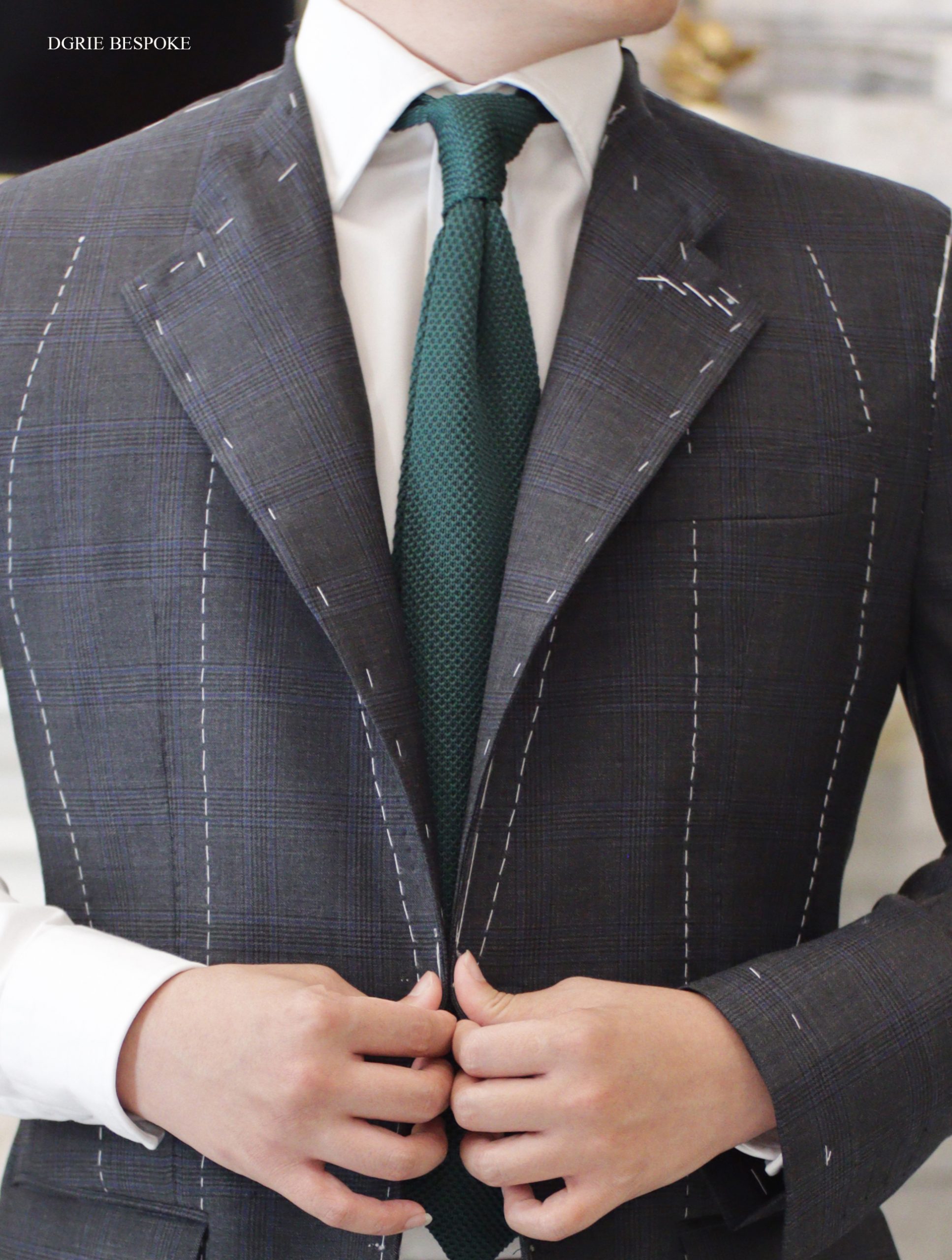 ร้านตัดสูท สูทตารางสีเทา Fitting Grey Check Full Canvas Suit