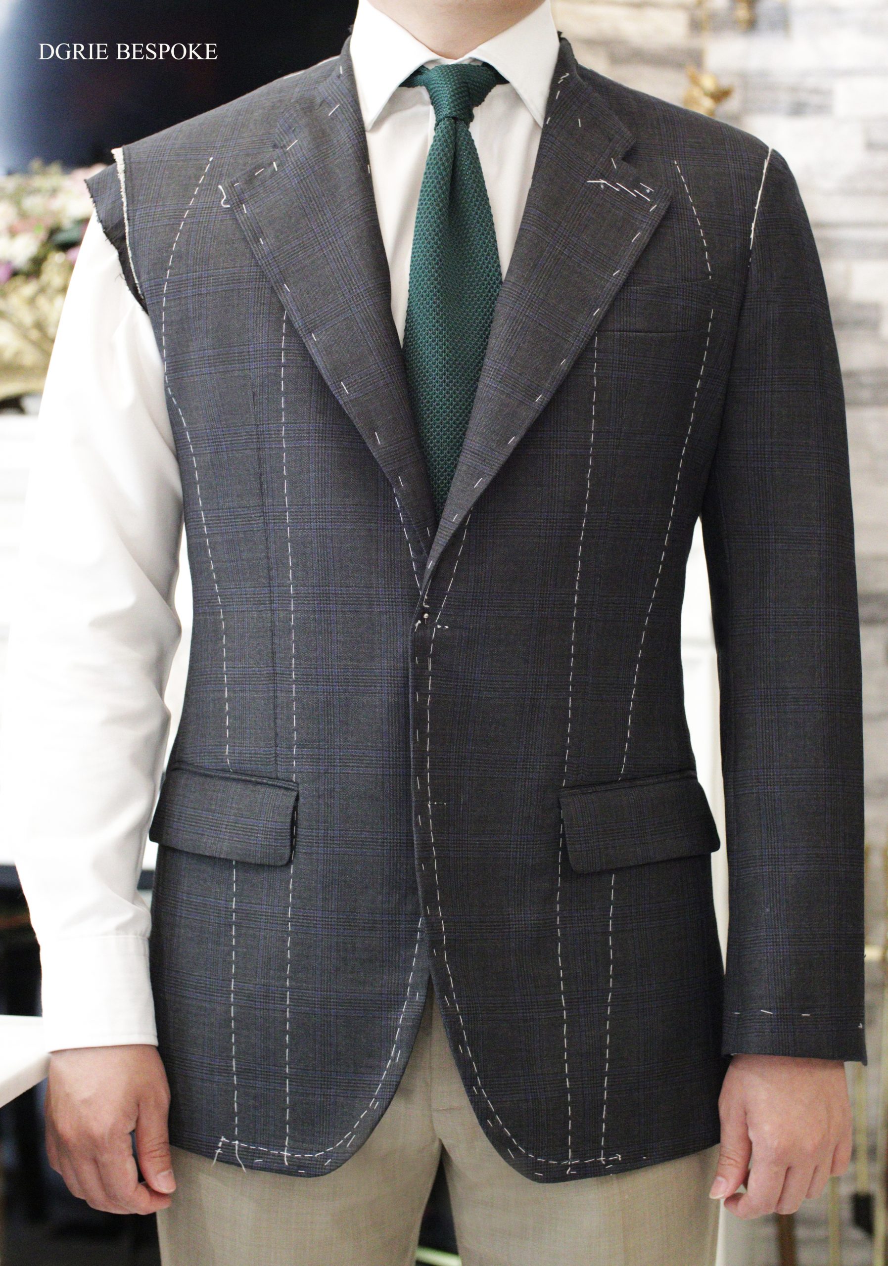 ร้านตัดสูท สูทตารางสีเทา Fitting Grey Check Full Canvas Suit