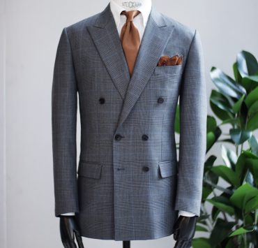 ร้านตัดสูทลายตาราง Grey Check Double Breasted Suit