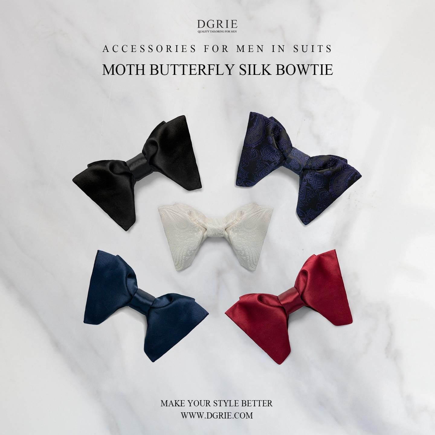 โบว์ไท Imported Luxury Moth Butterfly Silk Bowtie - DGRIE
