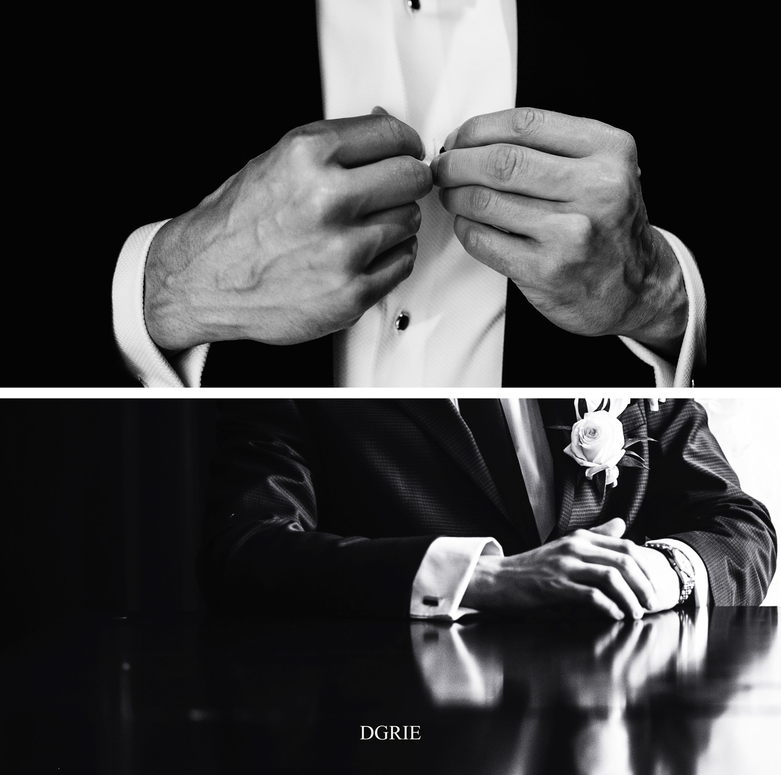 Man fixes buttons on his white shirt ตัดสูทแต่งงาน สูทเจ้าบ่าว The Best Groom Tuxedo