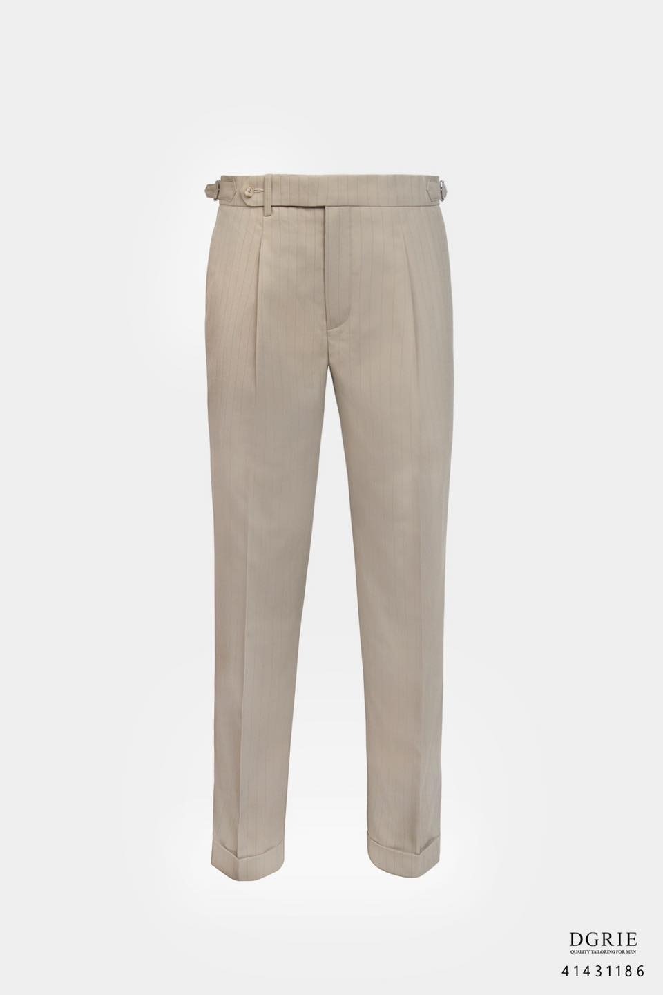 กางเกงลายทาง สีครีม Beige Chalk Stripes Pleated Buckle Pants