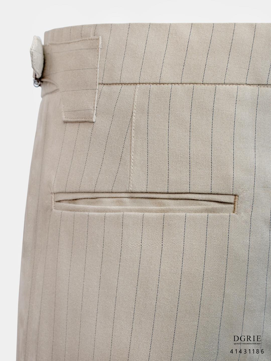 กางเกงลายทาง สีครีม Beige Chalk Stripes Pleated Buckle Pants